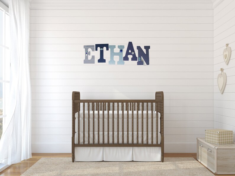 Nursery Letters Aqua and Navy Blue Wooden Letters Custom Etsy