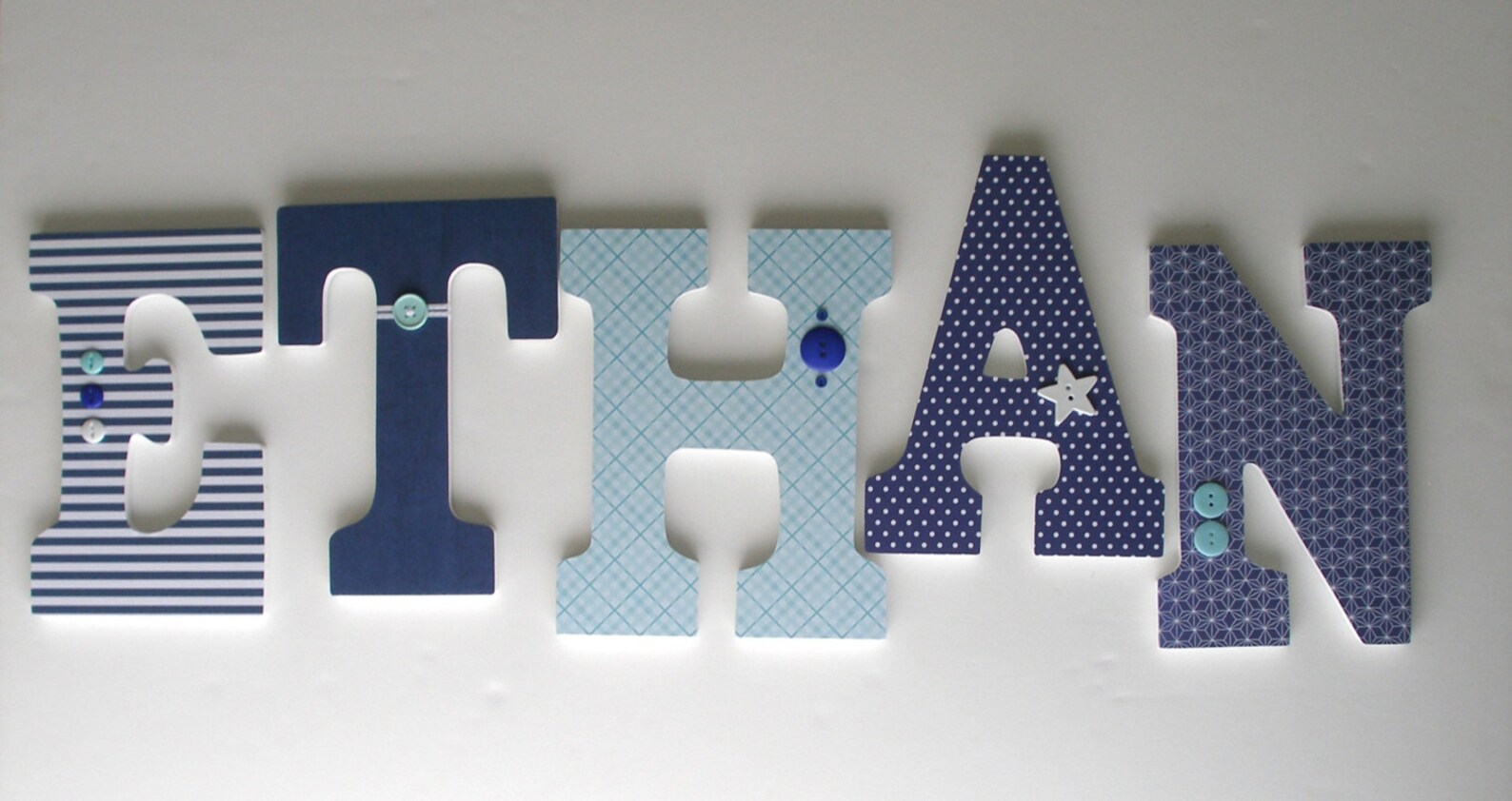 Nursery Letters Aqua and Navy Blue Wooden Letters Custom Etsy