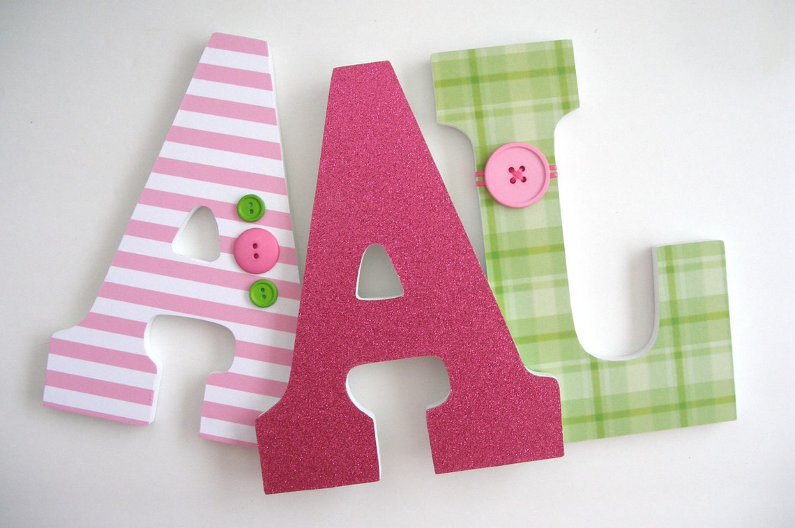 Nursery Wall Letters Pink and Green Custom Letter Set - Etsy