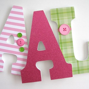 Wooden Nursery Letters Pink and Green Custom Baby Name - Etsy