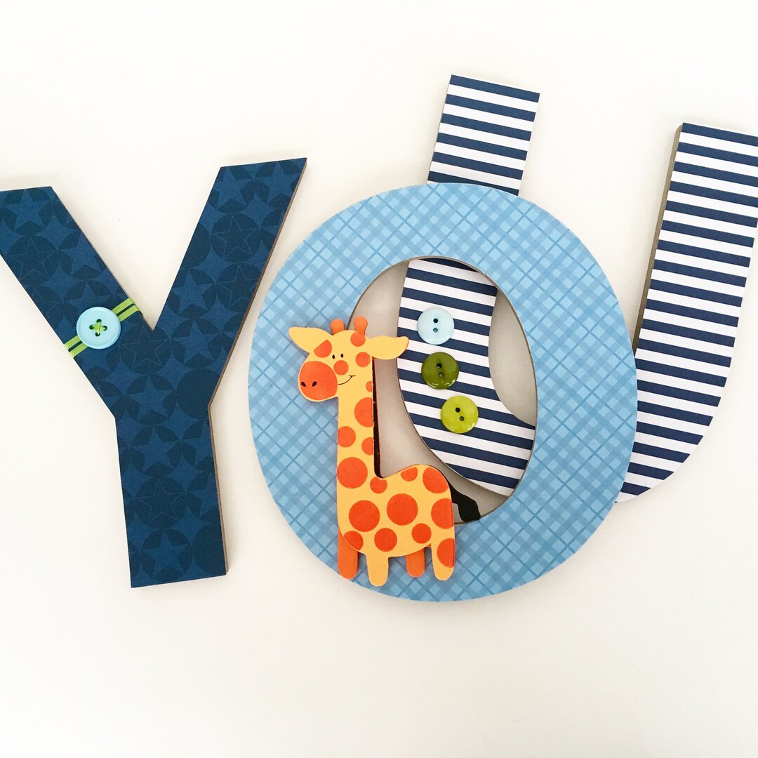 Nursery Wall Name Letters, Navy and Light Blue Theme, Hanging Wood Letters for Boy or Girl ...