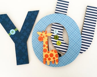 Nursery Wall Name Letters, Navy and Light Blue Theme, Hanging Wood Letters for Boy or Girl Nursery or Bedroom, Personalized Name Sign