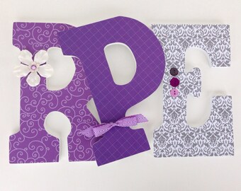 Purple and Gray Wood Nursery Decor, Baby Girl Custom Wooden Letters, Hanging Wall Letters, Personalized Name Sign, New Mom Gift, Photo Prop
