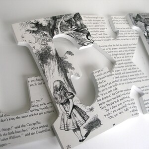 Alice in Wonderland, Custom Wood Letters, Children&#39;s Book Pages, Nursery Alphabet Décor, Storybook Name Art, Personalized Name Sign