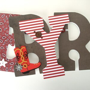 Red & Brown Custom Wooden Letters Nursery Name Décor, Baby Boy Bedroom, Hanging Wood Wall Decorations, Baby Shower Gift, Photo Prop image 1