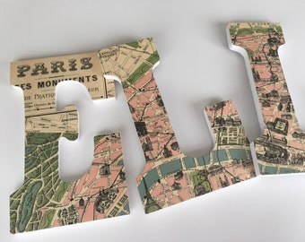 Paris Map Custom Wooden Letters, Nursery Name Décor, Travel Nursery, Initial Monogram, Large Wood Wall Decorations, Baby Shower Gift