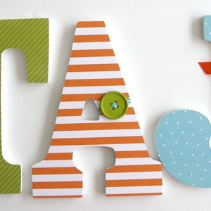 Wooden Nursery Letters, Orange, Green, and Blue, Custom Wood Letter Set, Personalized Name Sign, New Mom Gift, Photo Prop, Wall Sign image 2