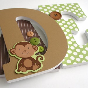 Monkey Custom Wooden Letters, Personalized Nursery Name Décor, Boy Jungle Safari Bedroom, Wood Wall Decorations, Birthday Baby Shower Gift