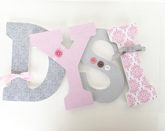 Custom Wood Nursery Letters, Pink and Gray, Wall Name Décor, Baby Girl Bedroom, Personalized Name Sign, New Mom Gift, Photo Prop, Wall Sign