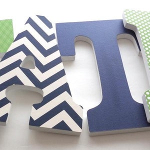 Navy Blue & Green Custom Wooden Letters, Personalized Nursery Name Décor, Boy Bedroom, Wood Wall Decorations, Birthday Baby Shower Gift image 2