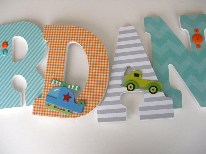 Custom Hanging Wall Letters for Nursery Orange Gray and Teal Etsy