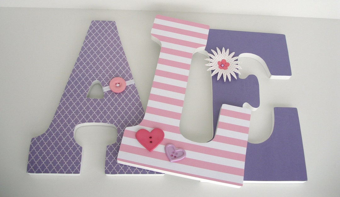 Baby Nursery Wall Letters, Pink and Purple, Custom Wood Letter Set