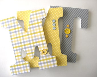 Childrens Room Decor, Yellow and Gray Grey, Custom Wood Letters for Baby Boy Nursery, Personalized Name Sign, New Mom Gift, Photo Prop