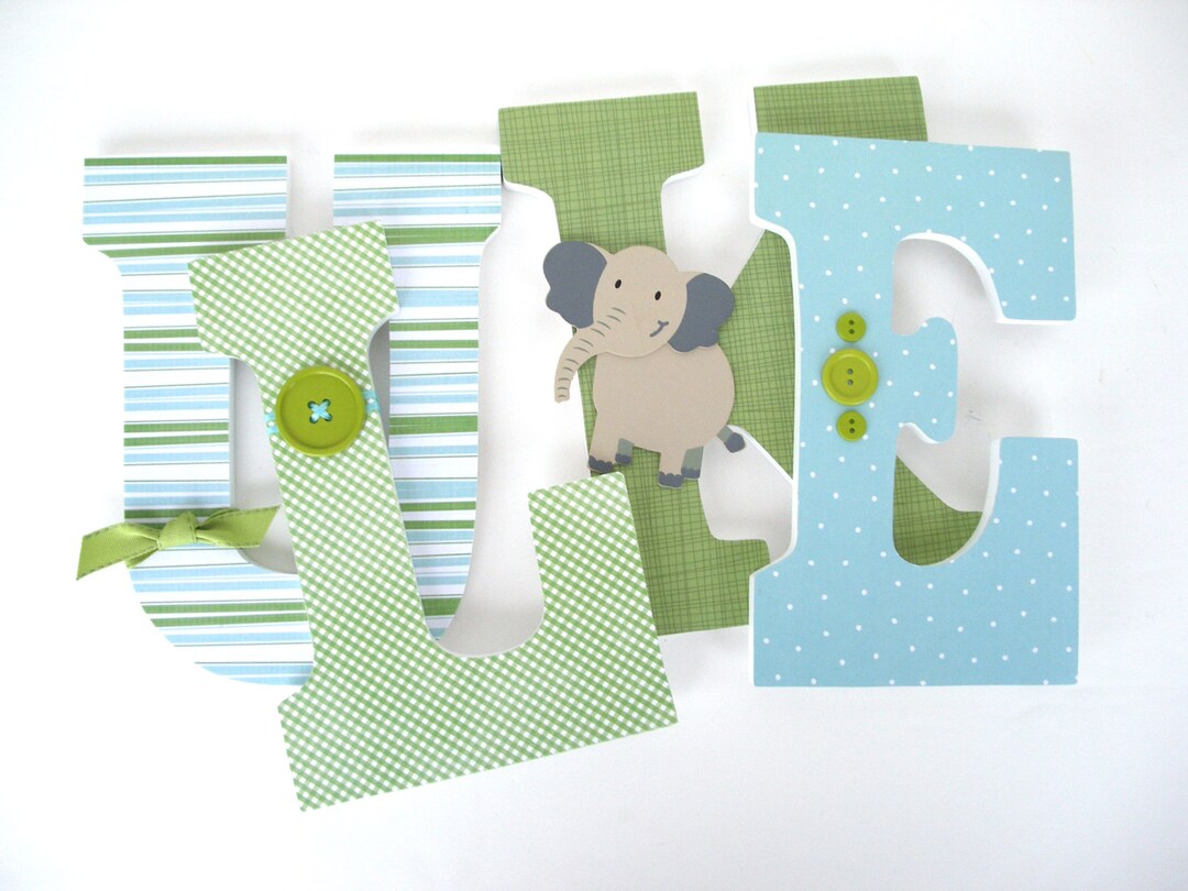Baby Nursery Wall Letters, Green and Light Blue Aqua, Custom Wood