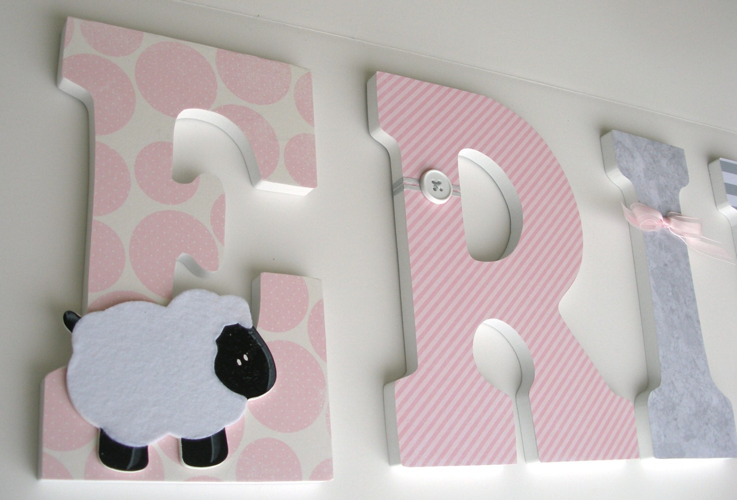 Custom Decorated Wooden Letters Light Pink and Gray Baby Etsy