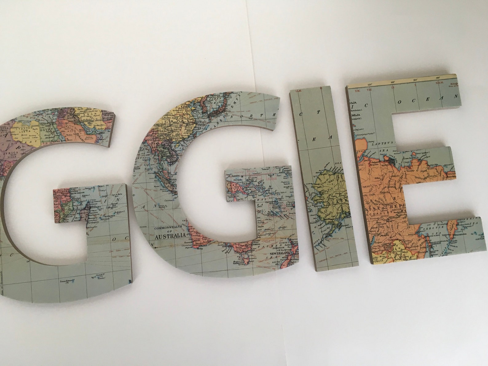 Map Custom Wooden Letters Nursery Name Décor Neutral Unisex Etsy