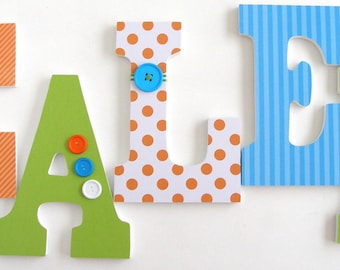 Nursery Wall Letters, Orange, Blue, and Green, Baby Boy Custom Wood Letter Set, Personalized Name Sign, New Mom Gift, Photo Prop, Wall Sign