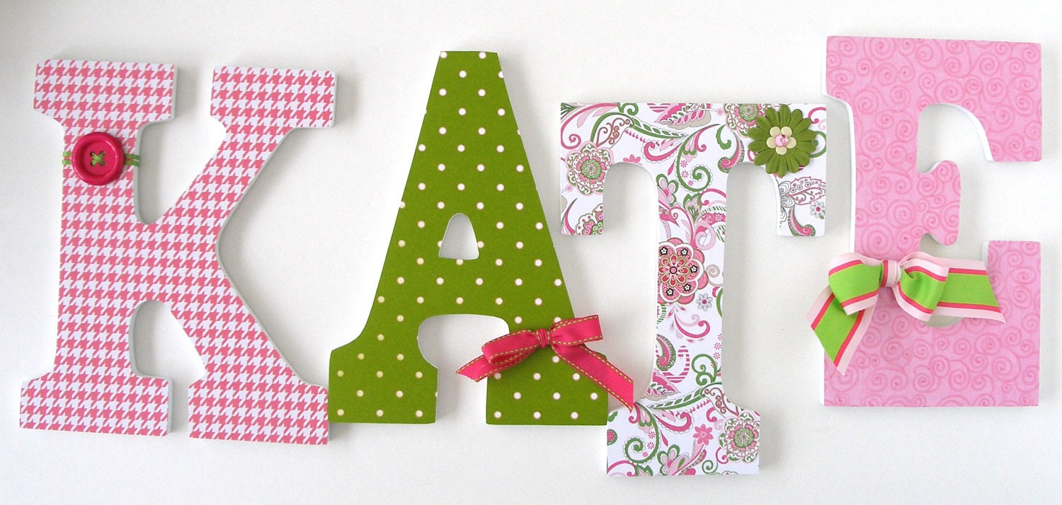 Baby Nursery Wall Letters Paisley Pink & Green Custom Etsy