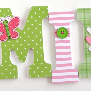 Set of 5 Decorated 9 Wooden Letters, Nursery Name Décor, Alphabet Bedroom, Hanging Wood Wall Decorations, Birthday Baby Shower Gift image 3