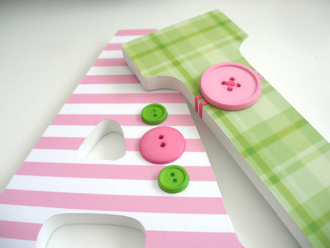 Wooden Nursery Letters Pink and Green Custom Baby Name - Etsy