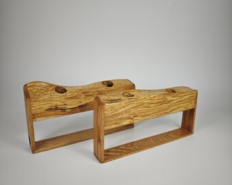 Macetero de propagación doble de haya y roble / Macetero tubular minimalista hecho a mano / Estación de cultivo de madera y vidrio