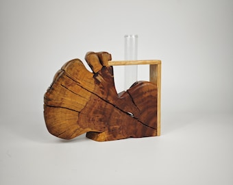 Jarrón de propagación de acacia y roble: soporte de madera para plantas hecho a mano