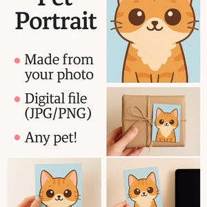 Cute Custom Pet Portrait | Kawaii Style Cat or Dog Illustration | Personalized Digital Download Gift