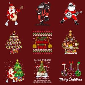 9 Xmas Banjo Designs PNG, Christmas Banjo for Gift, Holiday Music Art for T-Shirt & Mugs, Digital Folk Art for Musicians, Xmas Banjo Bundle