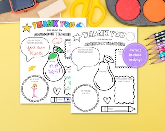 Día de agradecimiento al maestro imprimible Regalo de agradecimiento al maestro Páginas para colorear de agradecimiento para niños de la escuela Hoja para completar el espacio en blanco de regalo para el maestro
