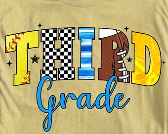 Third Grade PNG for Boys, 3rd Grade Sports Design, Back to School Shirt PNG, First Day of School, Digital Download