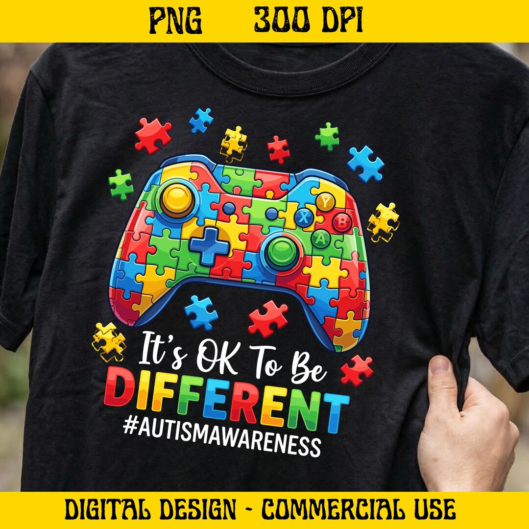 Autism Awareness Gaming Controller PNG, It's OK to Be Different Shirt ...