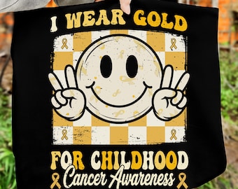 I Wear Gold for Childhood Cancer Awareness PNG, Gold Ribbon Shirt Design, Pediatric Cancer Support, Digital Download