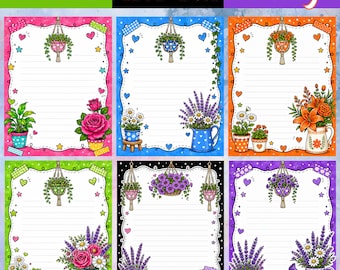 Plant Note Sheets PNG & PDF, Printable Floral Stationery, Lined Writing Paper, US Letter 8.5x11, Plant Lover Gift, Digital Download