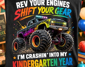 Kindergarten Monster Truck PNG, Back to School Design, First Day of School, Boys Shirt Design, Digital Download
