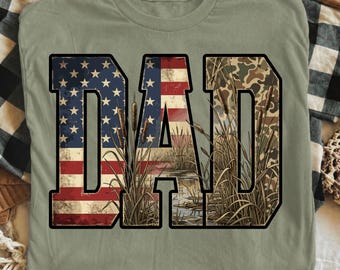 Patriotic Hunting Dad PNG, American Flag Camo Dad Shirt Design, Duck Hunting Father’s Day Sublimation PNG