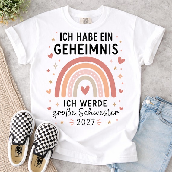 Ich Habe Ein Geheimnis 2027 PNG SVG, Ich Werde Große Schwester Design, Regenbogen Schwester Shirt Motiv, Baby Ankündigung Digitale Datei