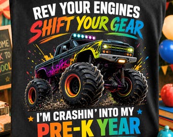 Pre-K Monster Truck PNG, Back to School Design, First Day of School, Preschool Boys Shirt Design, Digital Download