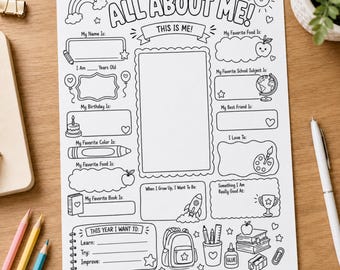 All About Me Worksheet Printable, Summer Games, Back to School Classroom Activity, First Day of School Sheet, Elementary Printable