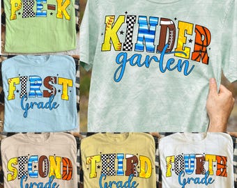 Retro Back to School Boys PNG Bundle, Pre-K Kindergarten First Second Third Fourth Grade, Baseball Basketball Sports PNG