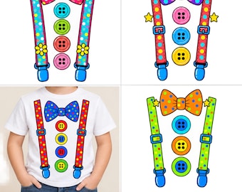 Suspenders Bow Tie PNG Bundle, Faux Suspenders Shirt Design for Baby Kids Boys Toddler, 4 Designs, Digital Download