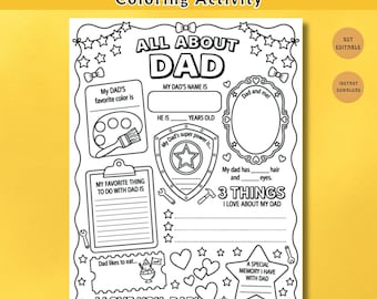 All About Dad Coloring Activity PNG PDF, Fathers Day Printable Worksheet, Kids Coloring Page, Preschool Activity PDF