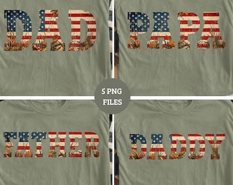 Patriotic Hunting Dad PNG Bundle,American Flag Camo Designs, Distressed Dad Papa Grandpa Sublimation Files, Father’s Day Digital Download