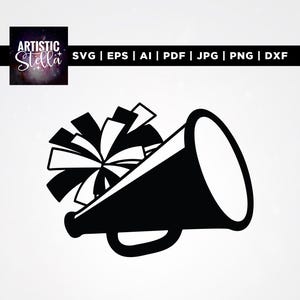 Megaphone with Pom Pom Svg, Cheer Svg, Cricut, Sublimation, Sports Svg, Black Cheerleader, Megaphone Svg, Pom Pom Svg, Cheer Cheerleading