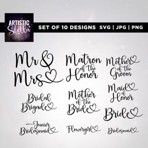 Pacchetto di file SVG per la festa nuziale, file SVG per la damigella d'onore, file SVG per la sposa, Cricut, sublimazione, file SVG per la damigella d'onore, file SVG per la damigella d'onore, file SVG per il matrimonio, file SVG in formato PNG