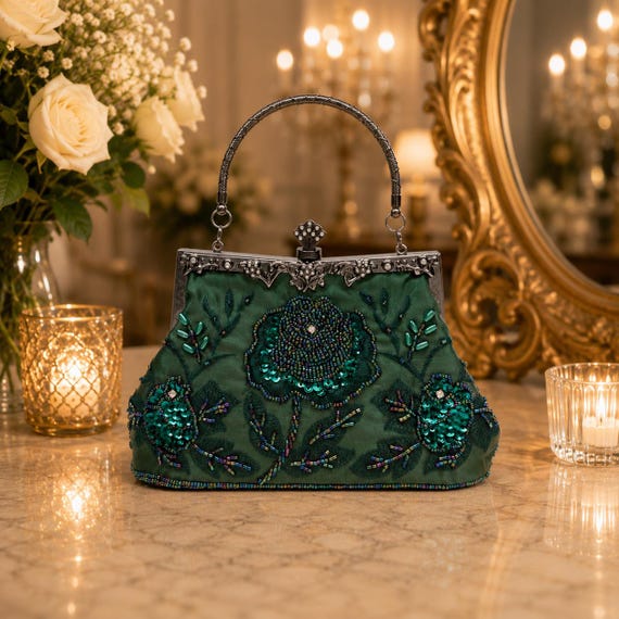 green dress purse Dedire | Emerald Beaded Evening Slitted Dress