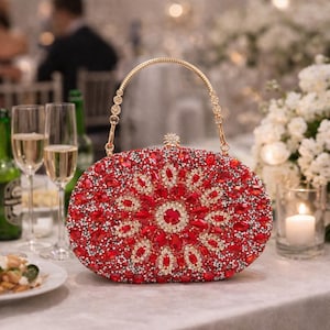 Dedire | Red Purse| Ruby Red Crystal Rhinestone Statement Clutch | Evening Bag