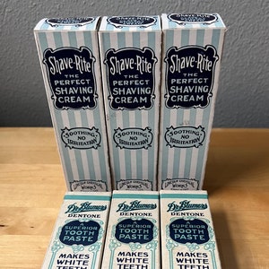 Dentone Tooth Paste, Shave-Rite BOXES, LOT, Vintage Advertising, Apothecary, General Store. Lot of 6 Total.