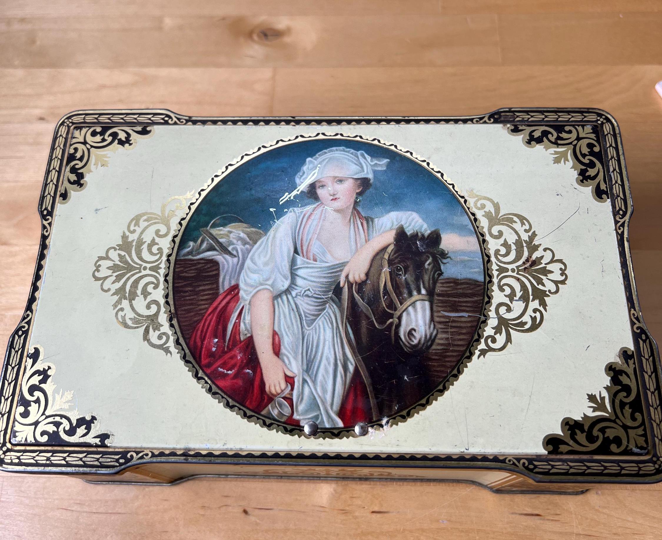 Vintage Thorne's Toffee Tin, the Milkmaid, Hinged Lid & Key, Lock
