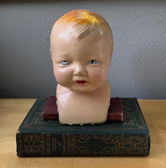 Vintage Baby Doll Head, Composition, Chippy and Crazed, Salvage, Repurpose, Mixed Media Supply, Project, As-is