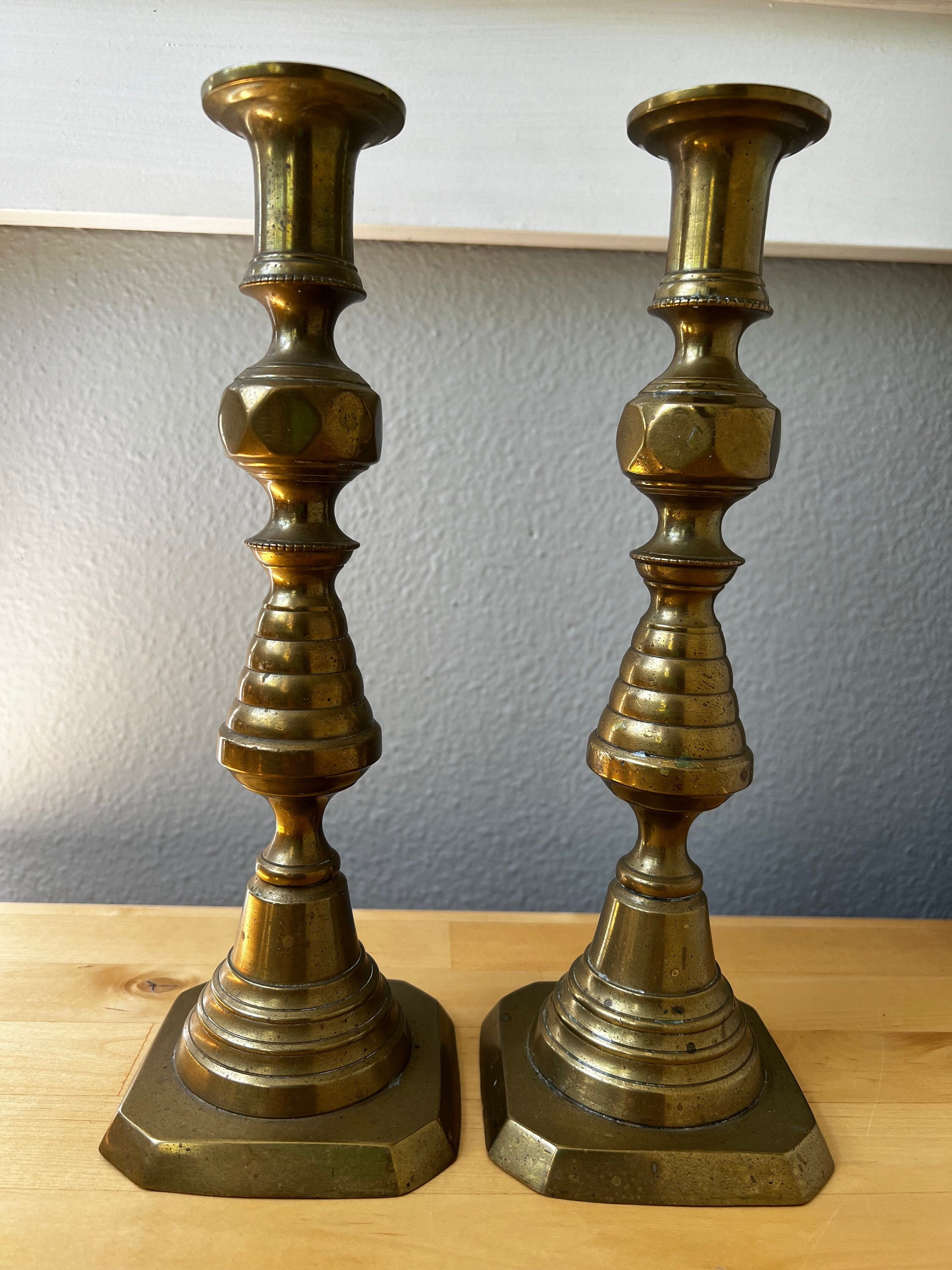 Buy Pair of Mid 1800s Brass Candle Stick Holders Beautiful Beehive Design  Candle Push up Rods Online in India 